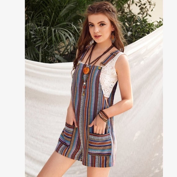 ❤️ SHEIN VCAY Patch Pocket Geo Overall Shorts Without Tank Overalls Size M - Picture 2 of 9